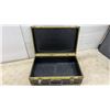 Image 2 : Vintage Black Storage Trunk with Brass-Tone Hardware and Corner Protectors