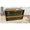 Image 1 : Antique Olive Green Steamer Trunk with Wood Slats, Black Banding, and Brass Hardware 19 x 32 x 18"