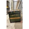 Image 2 : Antique Olive Green Steamer Trunk with Wood Slats, Black Banding, and Brass Hardware 19 x 32 x 18"