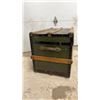 Image 4 : Antique Olive Green Steamer Trunk with Wood Slats, Black Banding, and Brass Hardware 19 x 32 x 18"