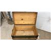 Image 5 : Antique Olive Green Steamer Trunk with Wood Slats, Black Banding, and Brass Hardware 19 x 32 x 18"