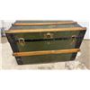 Image 7 : Antique Olive Green Steamer Trunk with Wood Slats, Black Banding, and Brass Hardware 19 x 32 x 18"