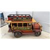 Image 5 : Vintage-Style Wooden City Transport Open-Top Double-Decker Bus Model with Period Advertisements