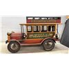 Image 8 : Vintage-Style Wooden City Transport Open-Top Double-Decker Bus Model with Period Advertisements