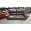 Image 1 : Dark Brown Leather Power Reclining Coach with Contrast Stitching and USB Ports 88" Wide