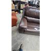 Image 4 : Dark Brown Leather Power Reclining Coach with Contrast Stitching and USB Ports 88" Wide