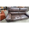 Image 5 : Dark Brown Leather Power Reclining Coach with Contrast Stitching and USB Ports 88" Wide