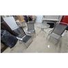 Image 1 : Outdoor Patio Dining Set with Round Glass-Top Table 28 x 30" and 3xFolding Sling Chairs