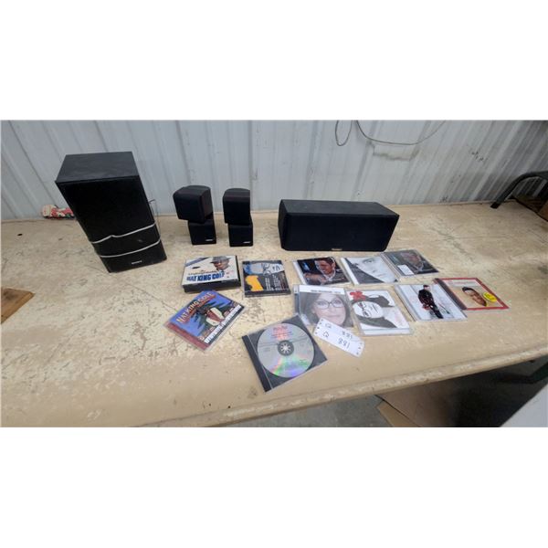 Bose Red Line Double Cube Satellite Speakers, Sony and Prestige Speakers with Nat King Cole CDs And