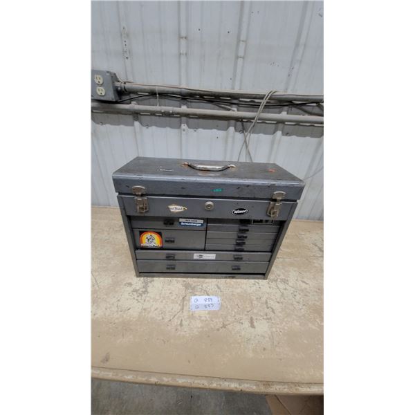 Multi-Drawer Metal Machinist's Tool Chest with Top Compartment and Some Tools
