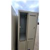 Image 3 : Beige Metal Double-Tier Storage Lockers with Recessed Handles and Ventilation Slots