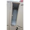 Image 7 : Beige Metal Double-Tier Storage Lockers with Recessed Handles and Ventilation Slots