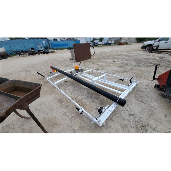 White Steel P.U. Truck Contractors Ladder Rack with Black Storage Tube and Amber Warning Beacon