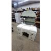Image 1 : Art Deco Waterfall Vanity with Round Mirror, Four Drawers, White Painted Finish, Circa 1940s