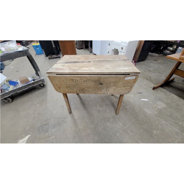 Vintage Rustic Wooden Drop-Leaf Kitchen Farm Table With Visible Grain