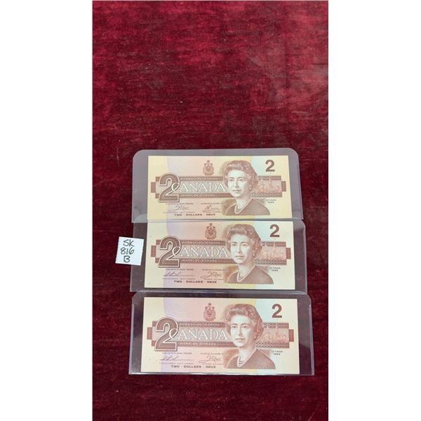 3 1986 Canada $2 Bills