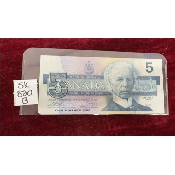 1986 Canada $5 Bill