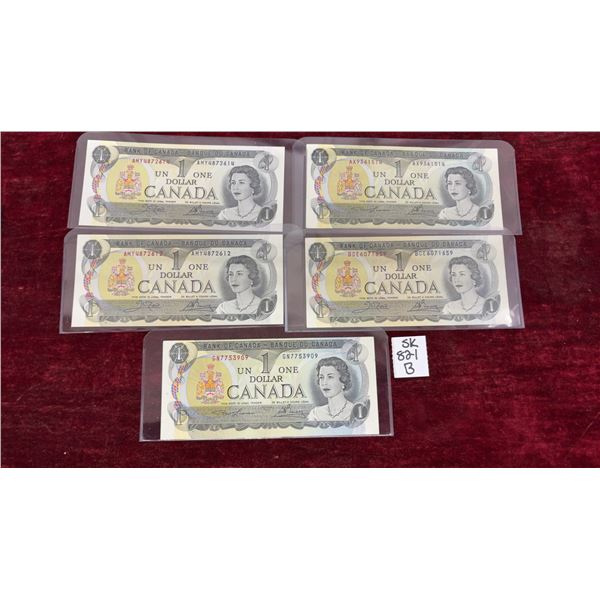 5 Uncirculated 1973 Canada $1 Bills