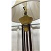 Image 5 : Pair of Table Lamps with Textured Green Bases, Metal Rod Stems, and Olive Bell Fabric Shades
