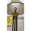 Image 7 : Pair of Table Lamps with Textured Green Bases, Metal Rod Stems, and Olive Bell Fabric Shades