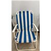 Image 2 : Pair of Blue and White Striped Folding Beach Chairs with White Frames and Grocery Cart