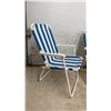 Image 5 : Pair of Blue and White Striped Folding Beach Chairs with White Frames and Grocery Cart