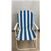Image 6 : Pair of Blue and White Striped Folding Beach Chairs with White Frames and Grocery Cart