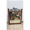 Image 1 : Wood Framed Wall Mirror With Black Metal Arched Scrollwork Top- 49" Tall X 40.5" Wide
