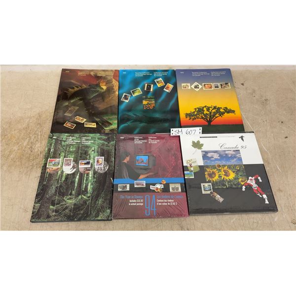 Canada Post Souvenir Collection of Postage Stamps Yearbooks, 1990, 1991, 1992, 1993, 1994 and 1995