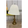 Image 2 : Pair of Traditional Brass Table Lamps with Off-White Pleated Fabric Shades