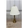 Image 6 : Pair of Traditional Brass Table Lamps with Off-White Pleated Fabric Shades