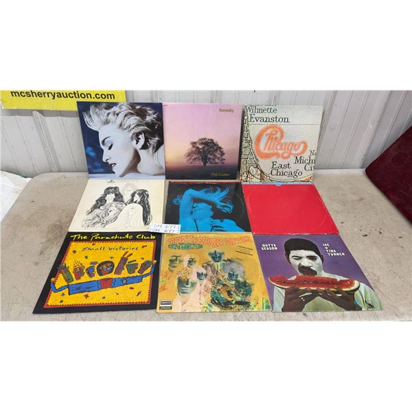 Lot of 9 Vinyl Records Including Madonna, Aerosmith, Chicago, Dire Straits, Ike & Tina and More