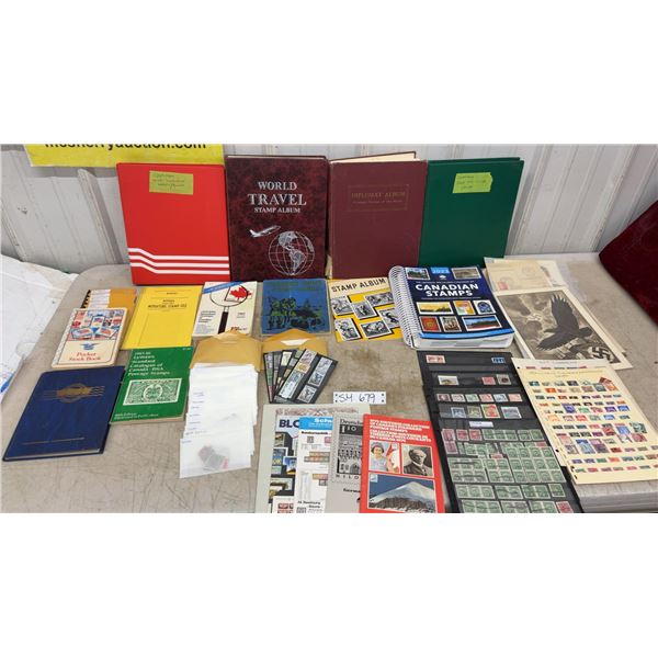 Large Lot of Stamp Albums, Catalogues, and World Postage Stamps Including Canadian and German