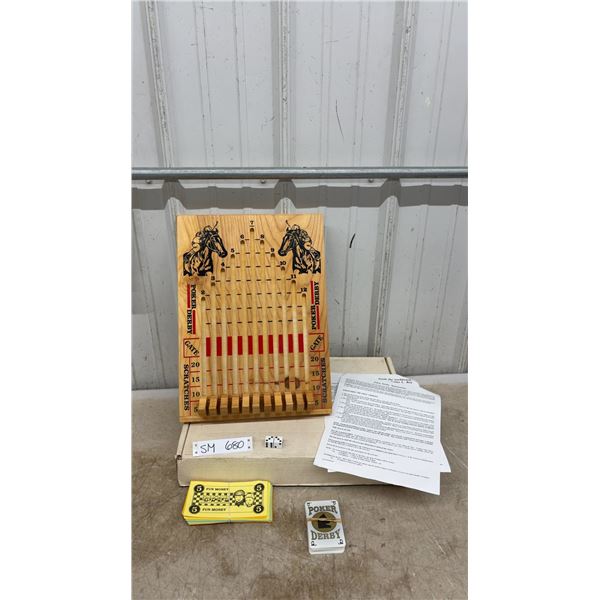 Poker Derby Wooden Horse Racing Board Game by James L. Roy with Dice, Cards and Fun Money