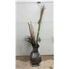Image 1 : Large Decorative Metallic Bronze Floor Vase With Quilted Diamond Pattern and Faux Grass Arrangement
