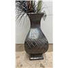 Image 2 : Large Decorative Metallic Bronze Floor Vase With Quilted Diamond Pattern and Faux Grass Arrangement