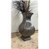 Image 3 : Large Decorative Metallic Bronze Floor Vase With Quilted Diamond Pattern and Faux Grass Arrangement