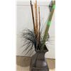 Image 4 : Large Decorative Metallic Bronze Floor Vase With Quilted Diamond Pattern and Faux Grass Arrangement