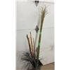 Image 5 : Large Decorative Metallic Bronze Floor Vase With Quilted Diamond Pattern and Faux Grass Arrangement