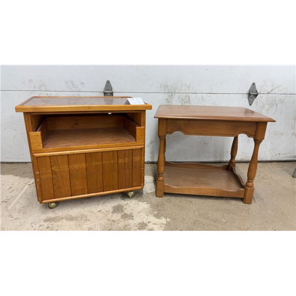 Wooden Rolling Utility Cart, 24 x 19 x 27" and End Table With Lower Shelf, 24 x 19 x 26"