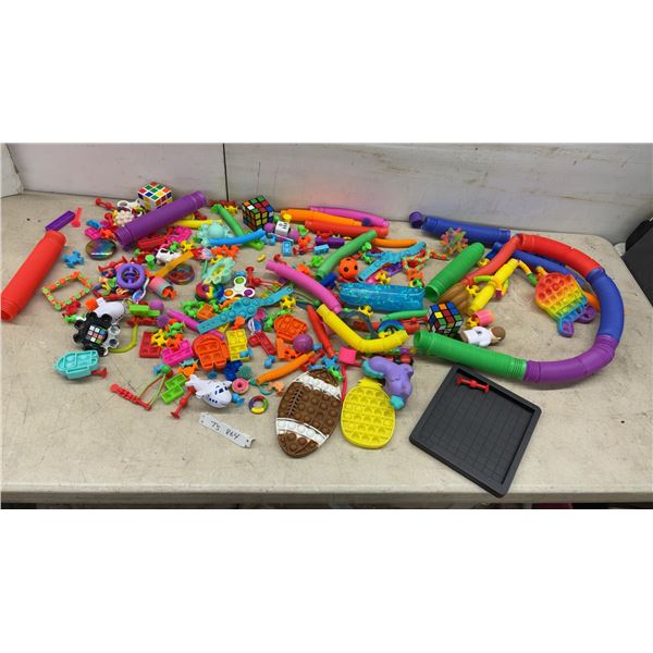 Large Lot of Assorted Fidget Toys Including Pop-Its, Pop Tubes, Rubik's Cubes, Spinners and More
