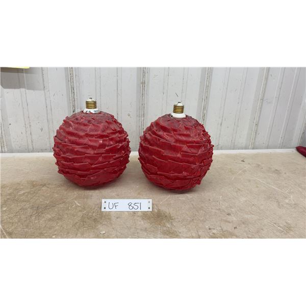 Pair of Red Textured Spherical Decorative Lucite Light Bulb Shades, Ornament Style