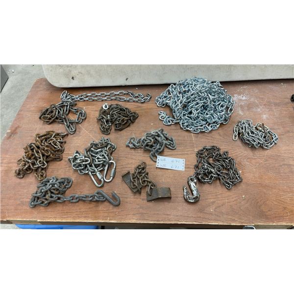 Assorted Metal Chains, One With Quick Links and One With Heavy-Duty Chain Hook