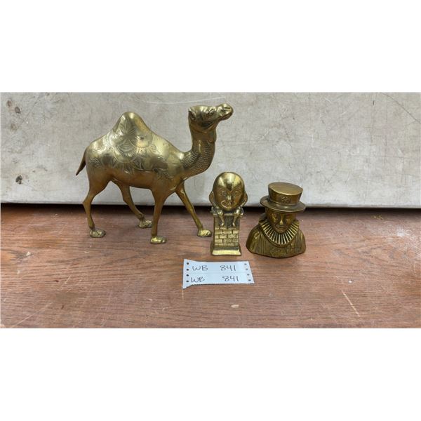 2 Brass Coin Banks Humpty Dumpty, and Beefeater Bust and Brass Camel