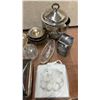 Image 7 : Vintage Silverplate Serveware, Cut Glass Dishes, Solingen Knife, Floral Tray, and More