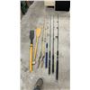 Image 1 : 6 Fishing Rods, Wooden Paddle, and Yellow Plastic Oar