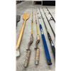 Image 3 : 6 Fishing Rods, Wooden Paddle, and Yellow Plastic Oar