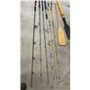 Image 6 : 6 Fishing Rods, Wooden Paddle, and Yellow Plastic Oar