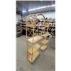 Image 2 : Pair of Vintage Bamboo Rattan Arched Etagere Shelving Units with Four Wooden Shelves 79 x 13 x 27"