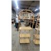 Image 3 : Pair of Vintage Bamboo Rattan Arched Etagere Shelving Units with Four Wooden Shelves 79 x 13 x 27"
